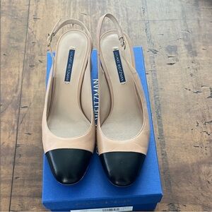 Stuart Weitzman Black and Cream Slingback Heels